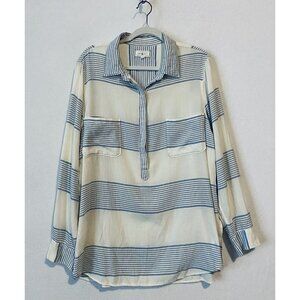 Lou Grey Top Womens XL Striped Popover Tunic Lightweight Ivory Blue Cotton Boho